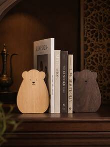 Cirelle 2pcs Cartoon Bear Shaped Walnut Book Ends, Anti-Slip Stable Base Book Stopper, Heavy Duty Book Support Holder For Books Magazines, Minimalist Tabletop Storage Decor For Bedroom Study Library, Lovely Present For Students Book Lovers - Multicolor - View 8