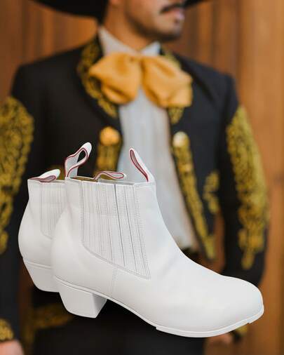 Botines Blancos de Danza Folklórica para Hombre de Piel Sintética con Tacón para Zapateado
