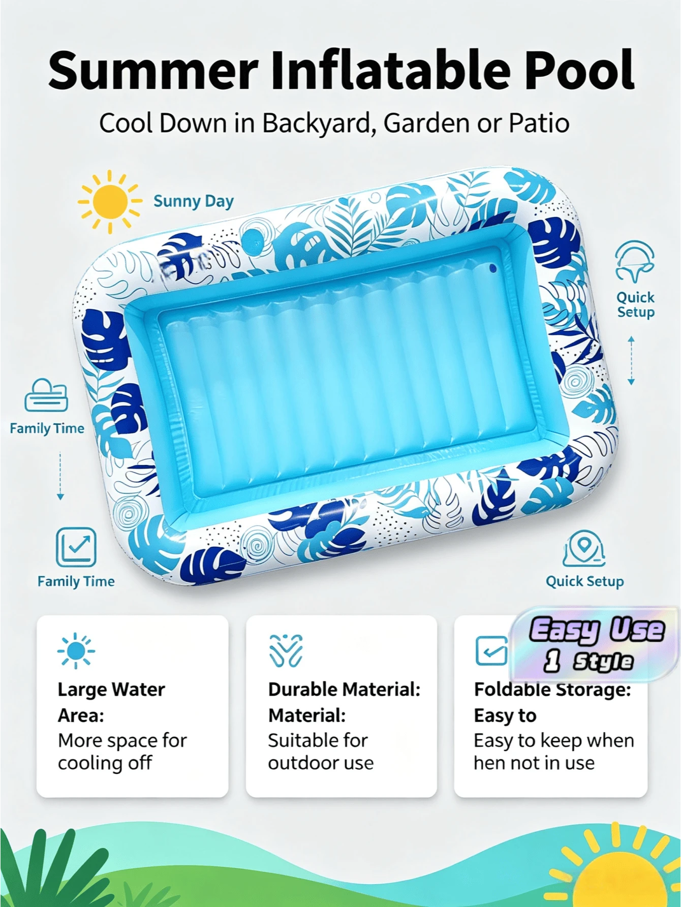 1 pieza Tumbona inflable para tomar el sol, 70 X 45 pulgadas (aprox. 176 X 115 cm) Flotador de piscina extra grande con almohada, Balsa de baño 4 en 1 para tomar el sol como regalo para fiestas - Multicolor - Ver 1
