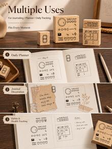 Cirelle 1pc Life Record Wooden Stamps, Daily Journal Decor DIY Stamp Set For Planner, Scrapbooking, Habit Tracker, Calendar Journaling, Card Making, Journalers - multicolor - View 6