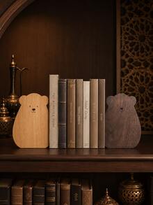 Cirelle 2pcs Cartoon Bear Shaped Walnut Book Ends, Anti-Slip Stable Base Book Stopper, Heavy Duty Book Support Holder For Books Magazines, Minimalist Tabletop Storage Decor For Bedroom Study Library, Lovely Present For Students Book Lovers - Multicolor - View 5