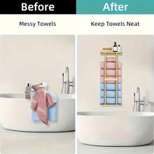 Bathroom Towel Rack, French Wall Mounted Storage Rack, Is A Space Saving Bathroom Accessory That Can Accommodate Up To 6 Large Towels. Equipped With A Storage Rack, Suitable For Hand Towels, Face Towels, And Bathrobes. - Multicolor - View 7