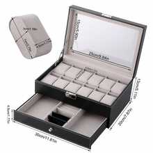 FEILIYA Uten 12 Slot Watch Box With Drawer, Men's Watch Display Case With Glass Cover, Double Layer Jewelry And Watch Storage Box, Unisex, Black,Room Decor - Black - View 9