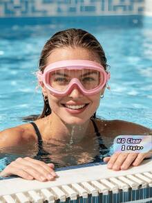 1pc Large Frame Anti Fog Swimming Goggles Wide View Comfortable Seal UV Protection Clear Vision For Pool Beach Training Water Sports Summer Swim Gear Gift - Pink - View 1