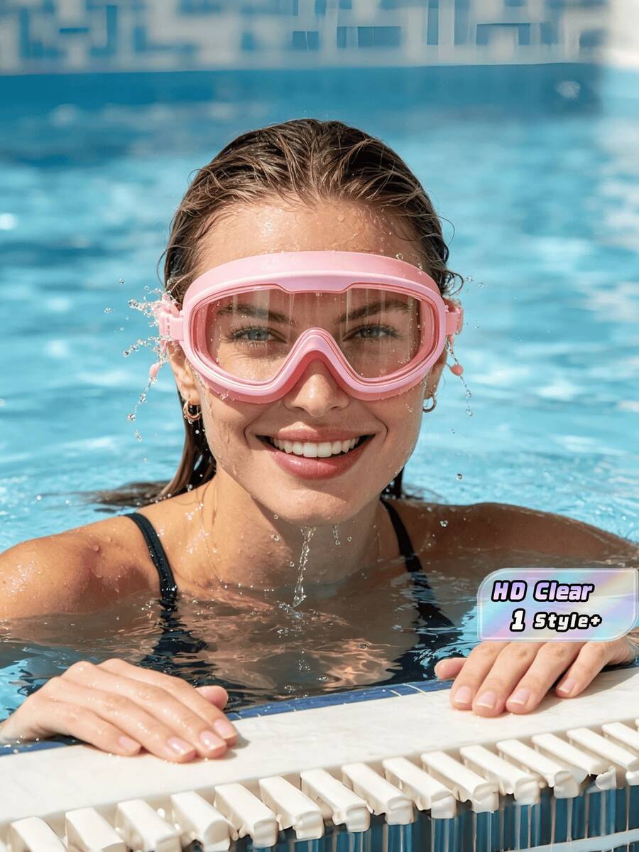 1pc Large Frame Anti Fog Swimming Goggles Wide View Comfortable Seal UV Protection Clear Vision For Pool Beach Training Water Sports Summer Swim Gear Gift - Pink - View 1