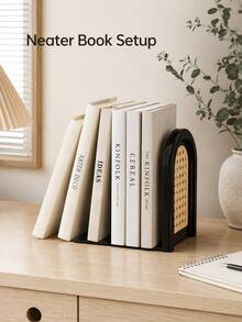 Haus Hana 2/4pcs Modern Arched Plastic Bookends, FoldableDesktop Book Holder With Hollow Panel Design, SimpleAesthetic Book Support Stand For Books, Magazines AndNotebooks, Practical Home Office Desk Organizer For StudyRoom And Shelf Decor - multicolor - View 5
