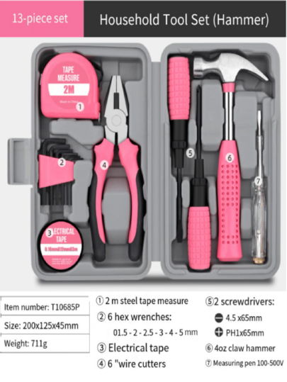 Bộ dụng cụ sửa chữa đa năng 24 trong 1 bằng thép carbon với búa, thước cuộn, cờ lê, kìm, mũi tua vít, hộp đựng di động, đầy đủ dụng cụ cầm tay cho các dự án DIY tại nhà và bảo trì gia đình hàng ngày