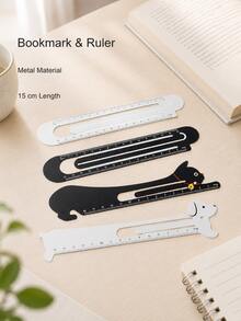 Haus Hana 1pc 15cm Metal Ruler Bookmark, Slim Straight Metric Page Marker, Portable Measuring & Drawing Stationery For Reading, School, Office & Gift - multicolor - View 3
