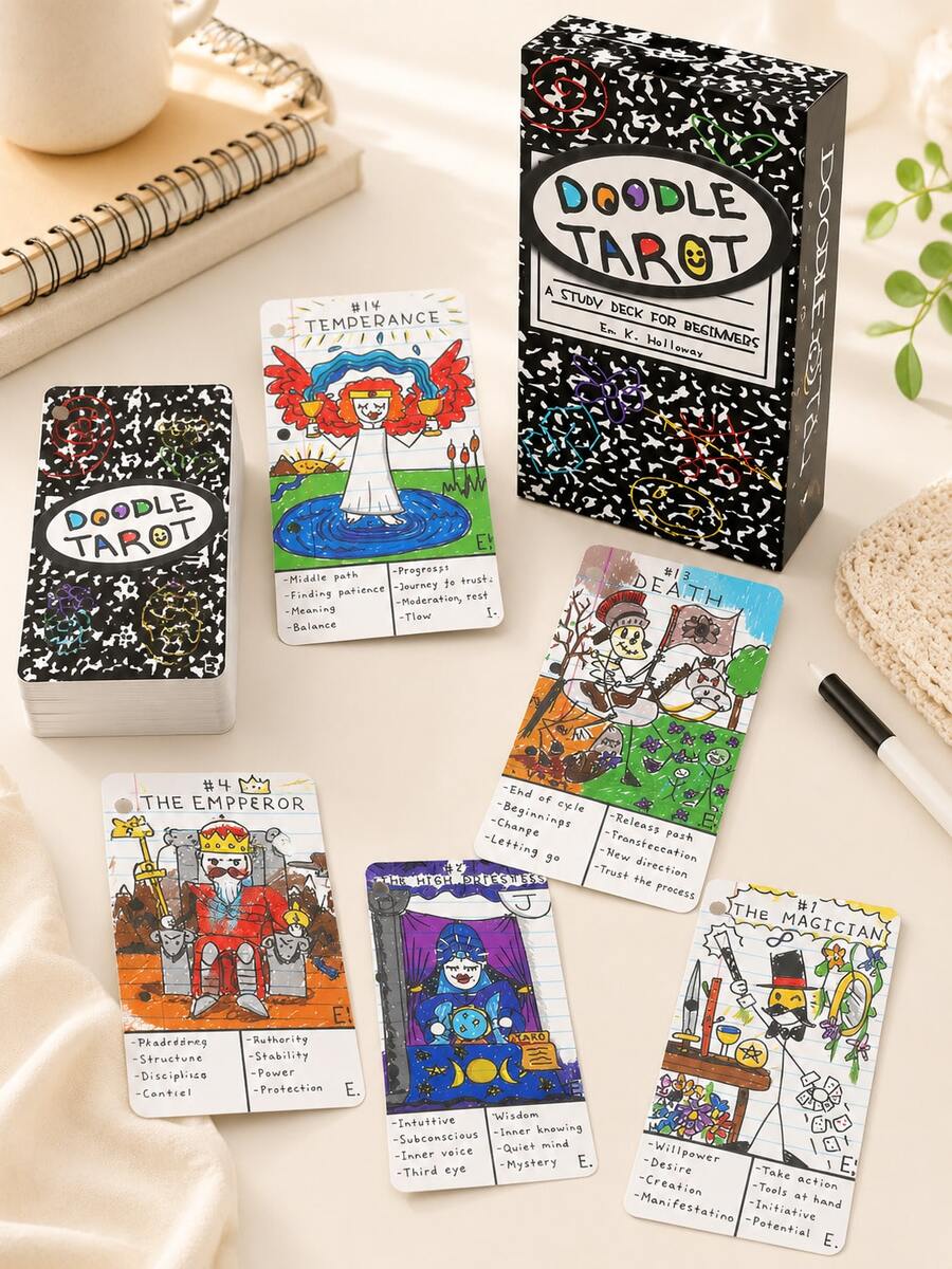 MINKOJA Hand-Drawn Style Tarot Deck For Daily Reflection & Personal Insight, Intuitive Learning System For Beginners, Composition Notebook Aesthetics, Mindfulness Tool For Self-Discovery, Unique Stationery Inspired Gift For Summer Solstice - Multicolor - View 1