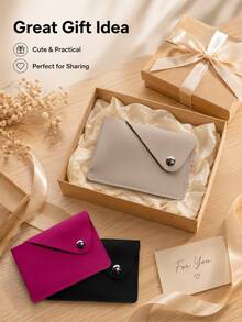 Haus Hana 1Pc Minimalist Envelope Card Holder, Snap Button Faux Leather Business Card Case, Slim Portable Credit Card Wallet, Lightweight Name Card Organizer For Office, Travel, Daily Use & Gift - multicolor - View 6