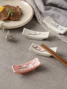 Haus Hana 4pcs Japanese Style Ceramic Chopstick Rest, Hand-Painted Plum Blossom Cutlery Holder, Rectangular Chopstick Pillow For Spoon, Fork, Dining Table, Home, Restaurant, Tea Ceremony & Gift - View 2