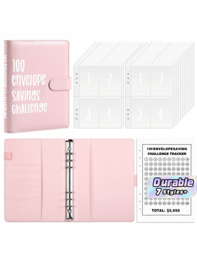 100-Day Savings Challenge Loose-Leaf Notebook, A5 Budget Planner, Cash Binder Journal