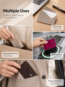 Haus Hana 1Pc Minimalist Envelope Card Holder, Snap Button Faux Leather Business Card Case, Slim Portable Credit Card Wallet, Lightweight Name Card Organizer For Office, Travel, Daily Use & Gift - multicolor - View 8