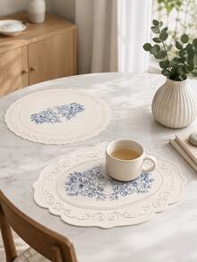 Haus Hana Large Silicone Embossed Table Mat, European Vintage Non-Slip Draining Placemat & Heat Resistant Counter Mat For Cups, Plates, Coffee Bar, Dining Table, Kitchen, Dinner Party, Holiday & Housewarming Gift - Multicolor - View 1