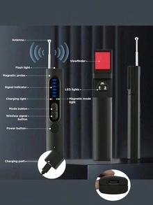 1PC Portable Camera Detector, Can Detect Hidden Cameras And GPS Trackers, Has 5-Level Sensitivity, Can Be Charged Through USB, And Is Suitable For Many Scenes Such As Cars, Indoor Houses, Hotels, Bathrooms, Travel, Offices, Etc. - Black - View 5