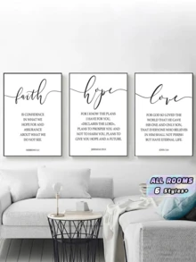 3PCS Minimalist Faith Hope Love Definition Positive Quote Wall Art Framed Poster Set For Living Room Bedroom Office Home Decor Gift - Black and White - View 1