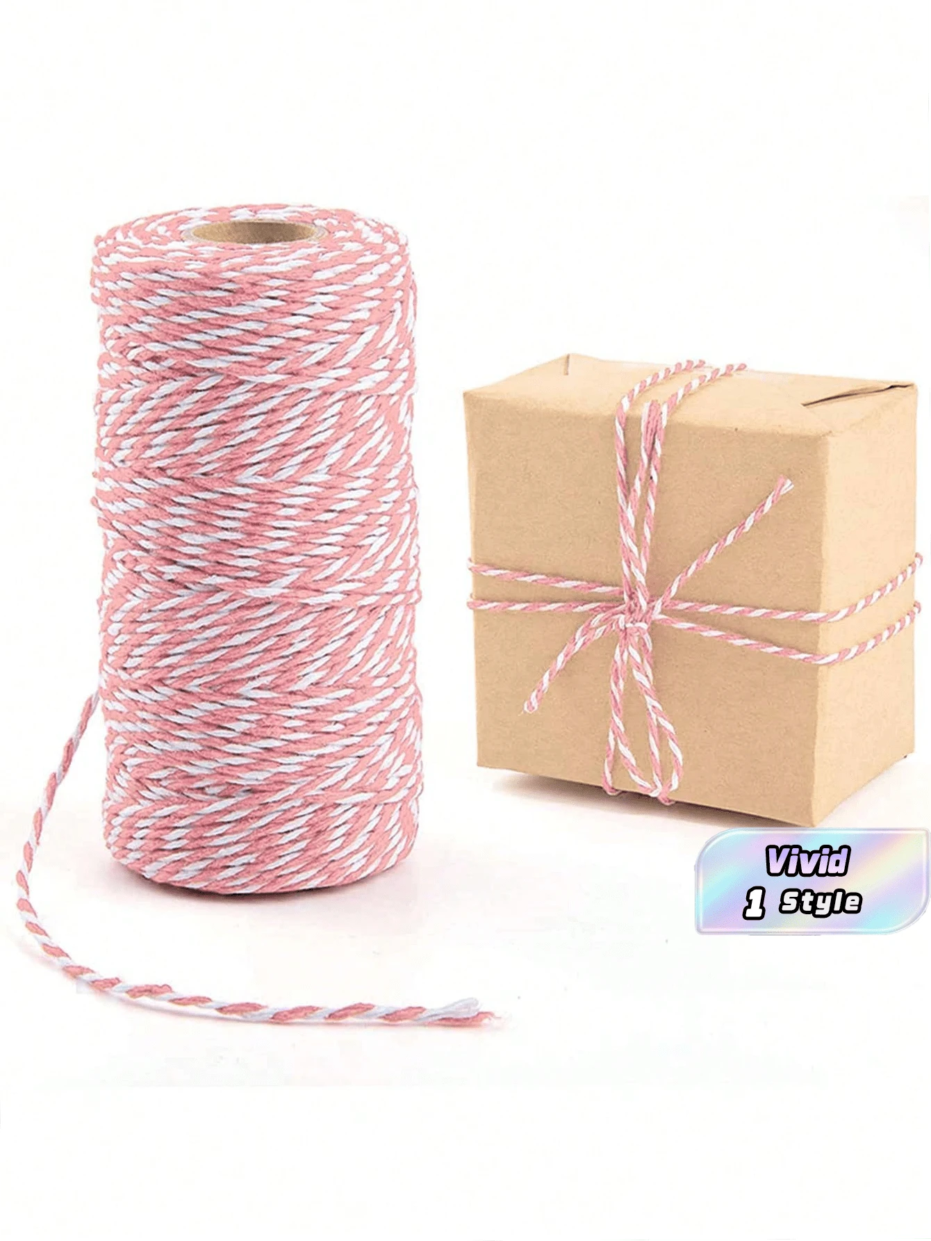 100m Pink & White Gift Wrapping Twine/Ribbon/Packaging Tape/Jute Rope - multicolor - View 1