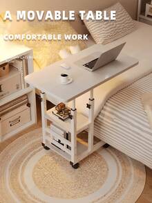 White Wooden Laptop Desk - Adjustable Height Bedside Workstation With Wheels, Portable Office Station For Bedroom, Living Room, Dormitory, And Office - Space-Saving Design - Multicolor - View 2