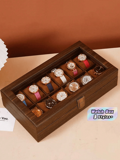 Watch Box 1pc Faux Leather Glass Top Dustproof Display Case For Jewelry Bracelet Necklace Storage Organizer With Velvet Lining Home Use Collection Gift Box