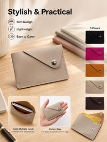 Haus Hana 1Pc Minimalist Envelope Card Holder, Snap Button Faux Leather Business Card Case, Slim Portable Credit Card Wallet, Lightweight Name Card Organizer For Office, Travel, Daily Use & Gift - multicolor - View 11