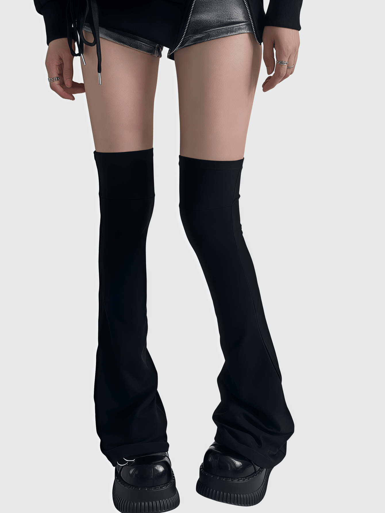 Anime 1 Coppia di Scaldamuscoli Alti/Sopra il Ginocchio Neri Svasati in Stile Punk Y2K, Scaldamuscoli Versatili Minimalisti alla Moda per Donne, Adatti per Uso Quotidiano, Appuntamenti, Feste, Shopping