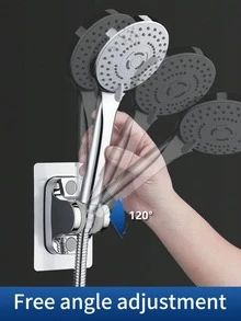 1PC No-Drilling Adjustable Shower Head Holder, Wall Mount Bracket With Universal Fit For Handheld Shower, Easy Install Bathroom Accessory - silver - View 2