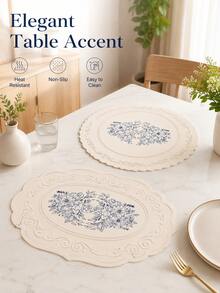 Haus Hana Large Silicone Embossed Table Mat, European Vintage Non-Slip Draining Placemat & Heat Resistant Counter Mat For Cups, Plates, Coffee Bar, Dining Table, Kitchen, Dinner Party, Holiday & Housewarming Gift - Multicolor - View 6