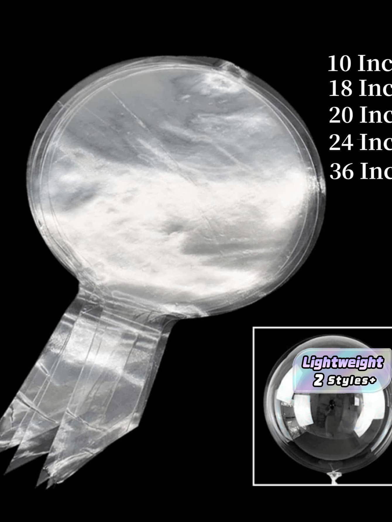 50入 10-36英吋透明Bobo氣球 透明泡泡氣球 婚禮生日派對裝飾 氦氣兼容 DIY可充氣亮片漂浮裝飾球 - 無色 - 查看 1