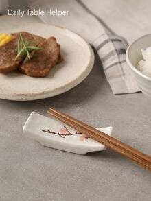 Haus Hana 4pcs Japanese Style Ceramic Chopstick Rest, Hand-Painted Plum Blossom Cutlery Holder, Rectangular Chopstick Pillow For Spoon, Fork, Dining Table, Home, Restaurant, Tea Ceremony & Gift - View 5