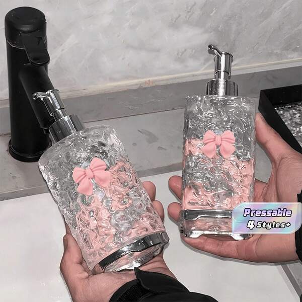 1件 420ml 透明波浪造型壓泵式皂液器，可補充液體沐浴露乳液容器，便攜浴室旅行配件裝飾