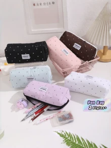 Korean Style Polka Dot Pencil Case, Minimalist Stationery Storage Pouch With Zipper, Portable Lightweight Pen Bag For Office Work, Travel & Daily Use, Cute Desk Organizer - Multicolor - View 1