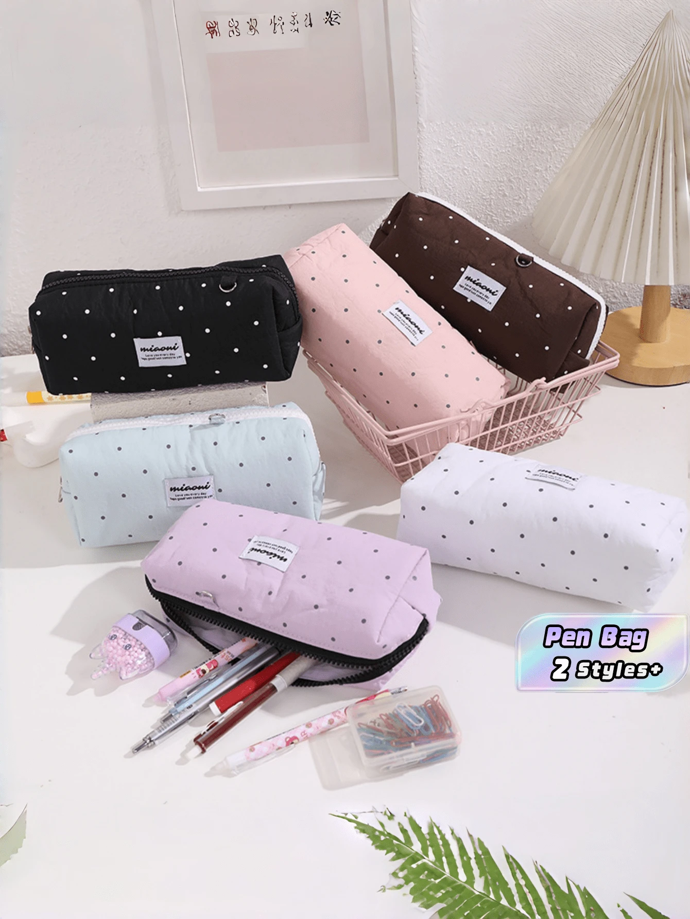 Korean Style Polka Dot Pencil Case, Minimalist Stationery Storage Pouch With Zipper, Portable Lightweight Pen Bag For Office Work, Travel & Daily Use, Cute Desk Organizer - Multicolor - View 1