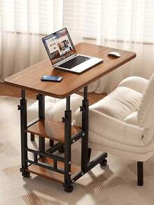 White Wooden Laptop Desk - Adjustable Height Bedside Workstation With Wheels, Portable Office Station For Bedroom, Living Room, Dormitory, And Office - Space-Saving Design - Multicolor - View 3