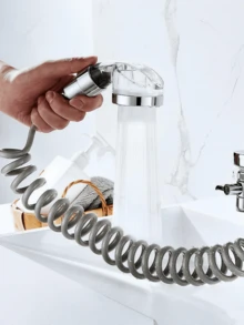 1Set Solid Brass Faucet Diverter Splitter For Basin Sink Converter Adapter Handheld Shower Head Hair Washing Spray Bathroom Renovation Kit - Silver shower - View 2