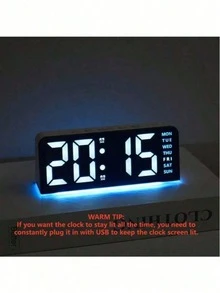 1個 LED 現代多功能數位鬧鐘，附氛圍燈、可調亮度、日期顯示、USB 供電、雙鬧鈴，時尚長方形設計，適合臥室鬧鐘（不含電池，僅電池記憶功能） - 多色 - 查看 4