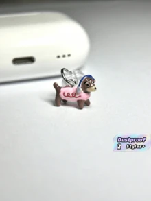1pc Alloy Oil Dripping Puppy Decor Dust Plug Compatible With IPhone Charging Port Type-C Charging Port Data Port Plug. Compatible With Mi Oppo Vivo IPhone5-17,Earphone - Pink - View 1