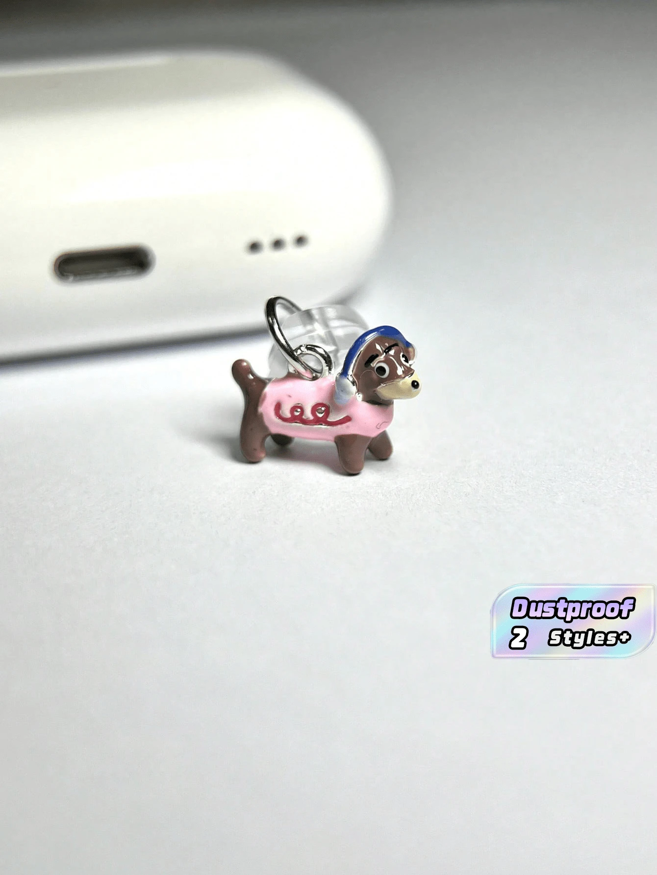 1pc Alloy Oil Dripping Puppy Decor Dust Plug Compatible With IPhone Charging Port Type-C Charging Port Data Port Plug. Compatible With Mi Oppo Vivo IPhone5-17,Earphone - Pink - View 1