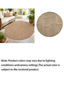 1pc Natural Light Brown Round Woven Texture Mat - Soft Polyester Anti-Slip Backing, Machine Washable, Suitable For Indoor/Outdoor, Living Room, Bedroom, Patio, Modern Home Decor, Spring/Summer Gift, Comfortable Living Room Carpet - Brown - View 10