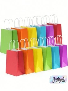 1/6/12/Pcs Fresh Macaron White Kraft Paper Bags, Minimalist Solid Color Textured Tote Bags, Multipurpose Gift Wrapping & Storage Bags For Daily Use - Multicolor - View 1