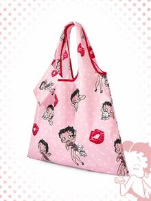 Betty Boop | ROMWE Large Capacity Foldable Tote Bag With Coin Pouch, Portable Shopping Bag - Light pink. - View 3
