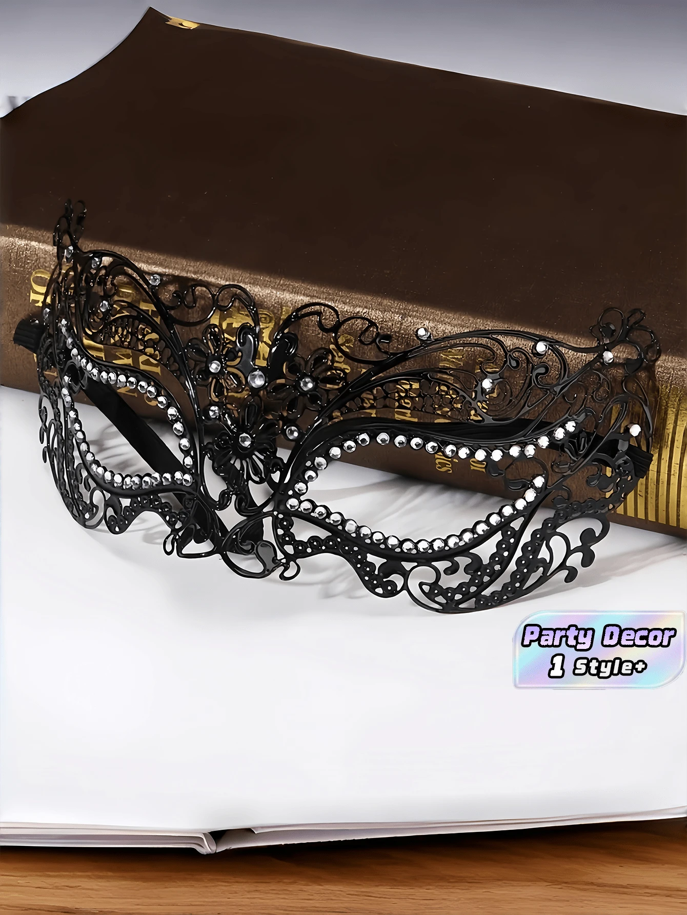 1PC Venetian Wrought Iron Metal Luxury Rhinestone Diamond Exquisite Elegant Handcrafted Unique Shiny Mask For Masquerade Ball Costume Party Role Play Cosplay Goddess Princess Stage Performance Theater Halloween Carnival Decoration Prop Accessory - Black - View 1