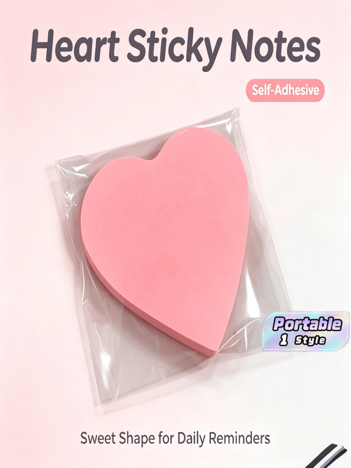 100 pegatinas con forma de corazón para una práctica libreta autoadhesiva, cuaderno, planificador y accesorio de papelería de oficina/estudio - un imprescindible para la temporada de vuelta al cole. - Rosa - Ver 1