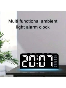 1個 LED 現代多功能數位鬧鐘，附氛圍燈、可調亮度、日期顯示、USB 供電、雙鬧鈴，時尚長方形設計，適合臥室鬧鐘（不含電池，僅電池記憶功能） - 多色 - 查看 10