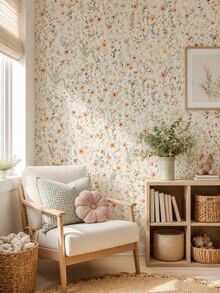 French Floral Peel And Stick Wallpaper, Ins Vintage Small Flower Contact Paper, Self Adhesive Furniture Renovation Sticker, Renter Friendly Tv Backdrop Wall Paper, Waterproof Floral Cabinet Wrap, Diy Removable Floral Wall Decor - Multicolor - View 6