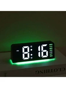 1個 LED 現代多功能數位鬧鐘，附氛圍燈、可調亮度、日期顯示、USB 供電、雙鬧鈴，時尚長方形設計，適合臥室鬧鐘（不含電池，僅電池記憶功能） - 多色 - 查看 8