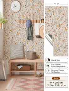 French Floral Peel And Stick Wallpaper, Ins Vintage Small Flower Contact Paper, Self Adhesive Furniture Renovation Sticker, Renter Friendly Tv Backdrop Wall Paper, Waterproof Floral Cabinet Wrap, Diy Removable Floral Wall Decor - Multicolor - View 3