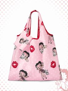 Betty Boop | ROMWE Large Capacity Foldable Tote Bag With Coin Pouch, Portable Shopping Bag - Light pink. - View 1