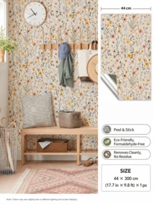 French Floral Peel And Stick Wallpaper, Ins Vintage Small Flower Contact Paper, Self Adhesive Furniture Renovation Sticker, Renter Friendly Tv Backdrop Wall Paper, Waterproof Floral Cabinet Wrap, Diy Removable Floral Wall Decor - Multicolor - View 2