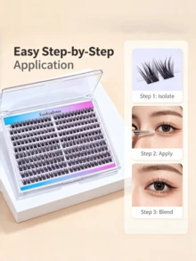 220 Pcs Cluster Lash DIY Eyelash Extension Kit, Natural C Curl Individual Lashes, Strong Hold Lash Bond & Seal Glue With Lash Applicator For Self Application - White - View 2