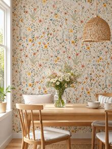 French Floral Peel And Stick Wallpaper, Ins Vintage Small Flower Contact Paper, Self Adhesive Furniture Renovation Sticker, Renter Friendly Tv Backdrop Wall Paper, Waterproof Floral Cabinet Wrap, Diy Removable Floral Wall Decor - Multicolor - View 4